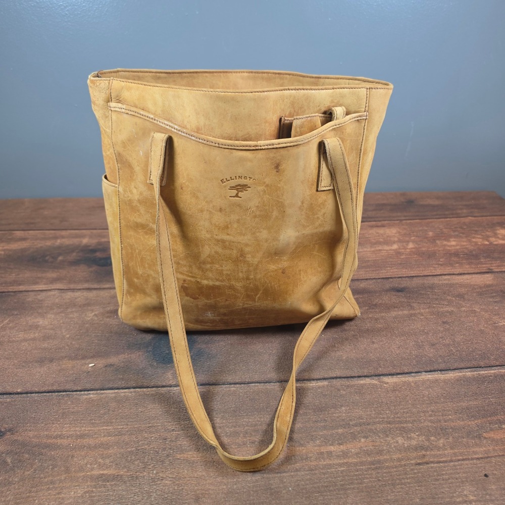 Ellington Leather Tote Bag Womens Large Tan Fair Distressed Shoulder Bag